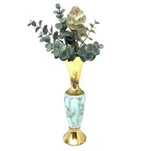 Delft Holland Brass & Marbled Aqua Hand Painted Bud Vase VTG MCM Euro Modern